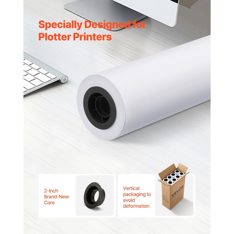 Suurkokotulostuspaperi 24 tuumaa 80 g/m² 8 rullaa puhdasta puumassaa teknisiin piirustuksiin
