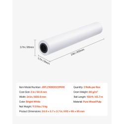 Leveät tulostuspaperirullat 609 mm 80 g/m² 2 rullaa teknisiin piirustuksiin puusellusta