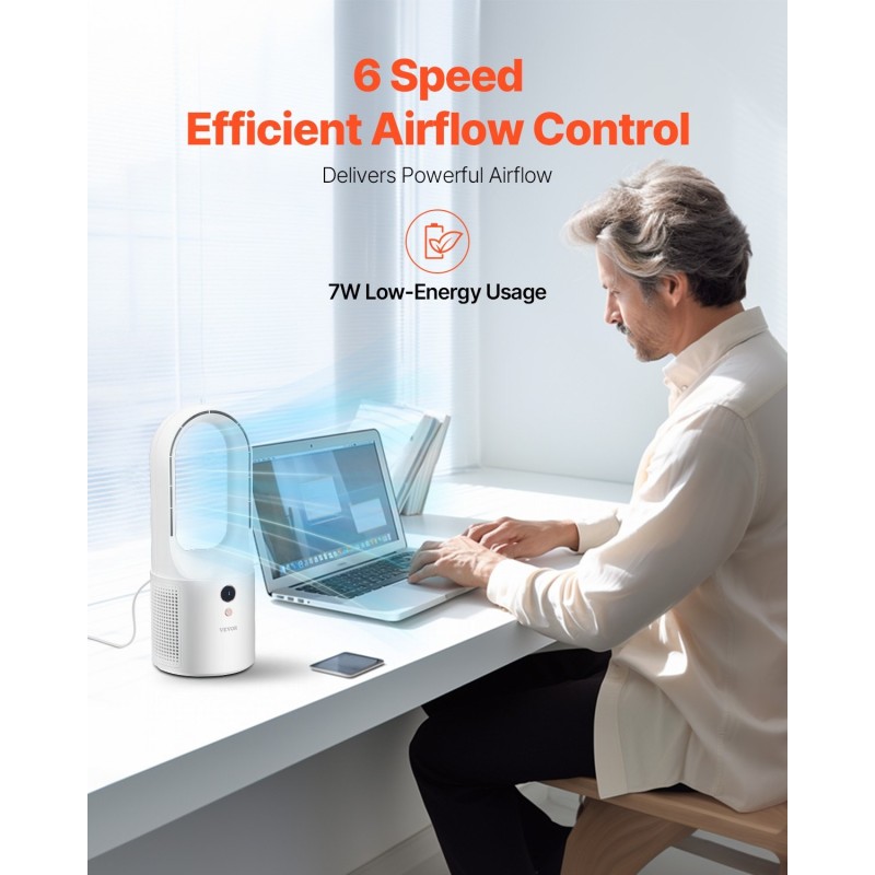 Terätön pöytätuuletin 7W USB-virtalla 6 nopeustasoa hiljainen kompakti LCD-näytöllä