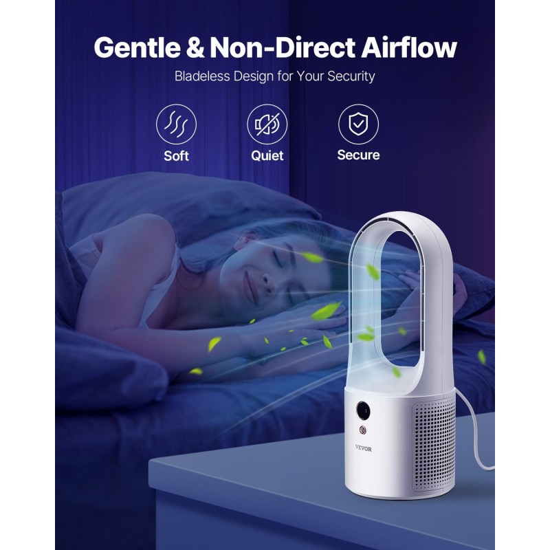 Terätön pöytätuuletin 7W USB-virtalla 6 nopeustasoa hiljainen kompakti LCD-näytöllä