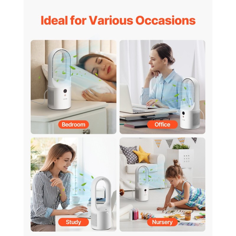 Terätön pöytätuuletin 7W USB-virtalla 6 nopeustasoa hiljainen kompakti LCD-näytöllä