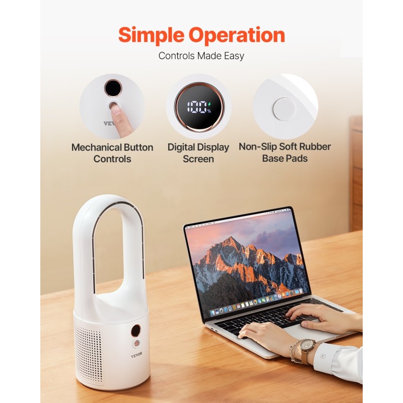 Terätön pöytätuuletin kompaktikokoinen USB-lataus 5000 mAh akku 6 nopeutta hiljainen