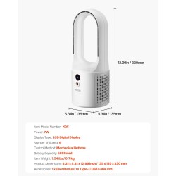 Terätön pöytätuuletin kompaktikokoinen USB-lataus 5000 mAh akku 6 nopeutta hiljainen
