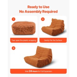 L-muotoinen säkkituoli teddysamettipäällisellä 25D-muistivaahdolla ruskea ergonomisella selkänojalla