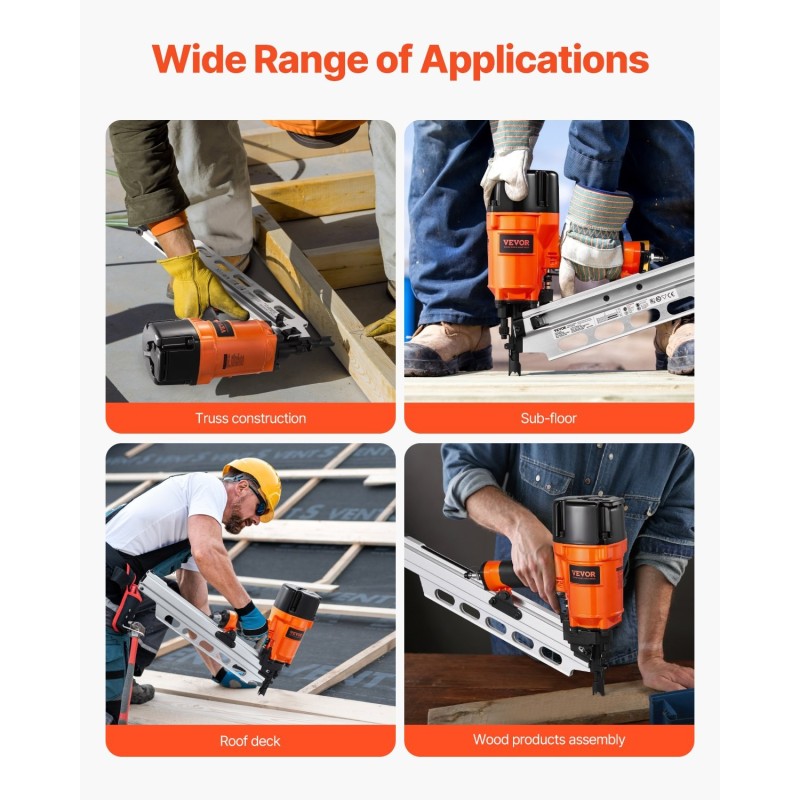 Paineilmakäyttöinen alumiininen kehysnaulain 21 asteen 50–90 mm nauloille 60 kpl