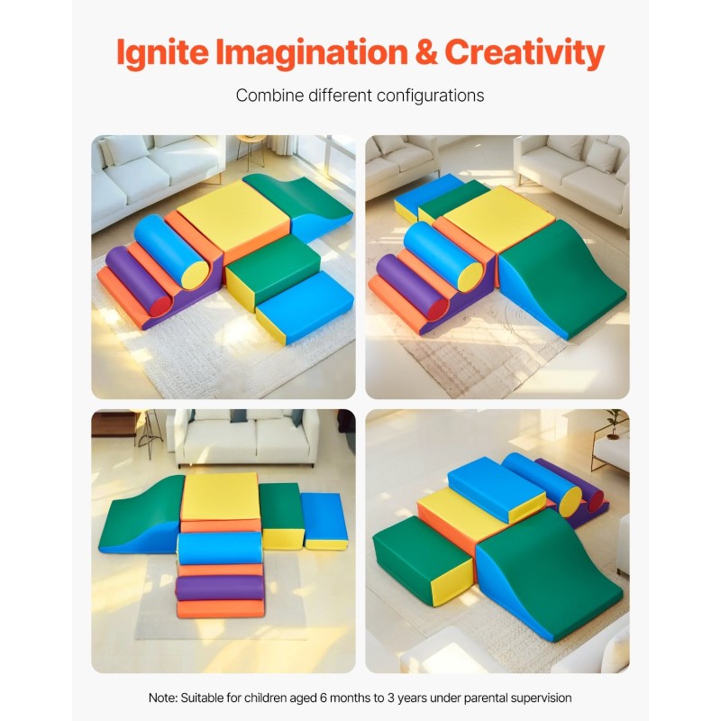 Pehmeä 7-osainen kiipeilylelusetti PU-nahkainen vaahtotäytteellä 6–36 kk sisäleikkeihin