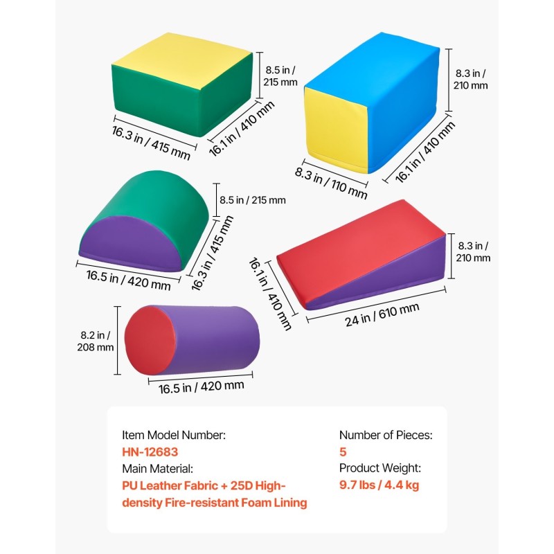Kiipeily- ja ryömintäsetti 5-osainen vaahtomuovinen PU-nahkapintainen 6–36 kk