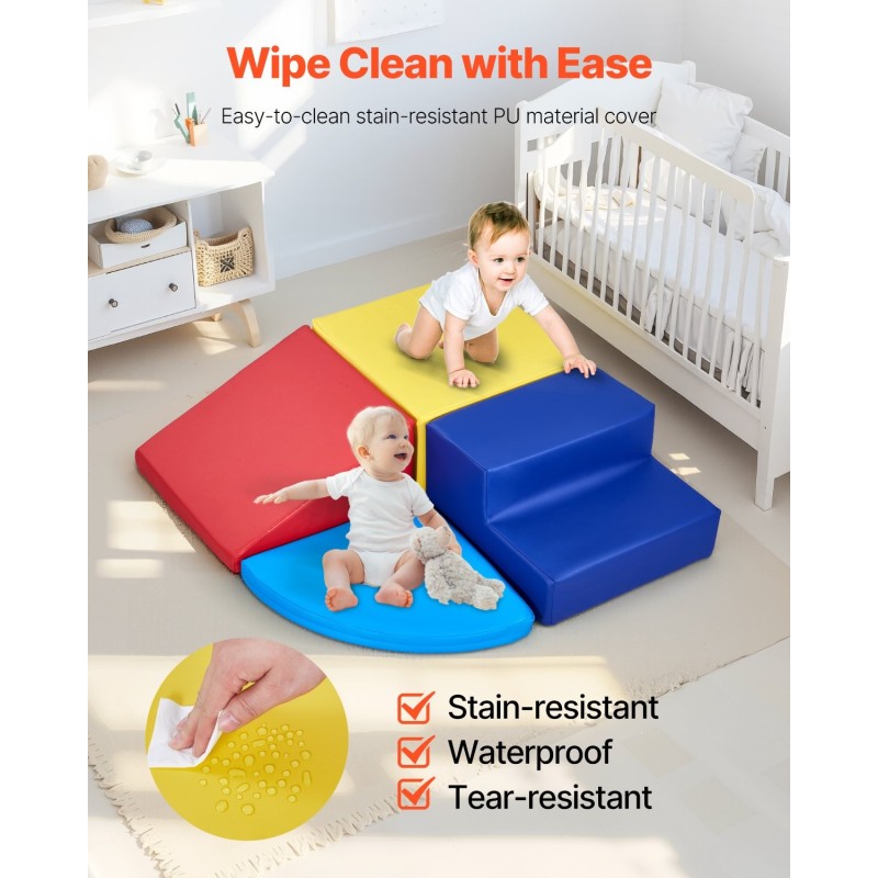 Korkeatiheyksinen vaahtomuovinen 4-osainen kiipeilypalasetti PU-nahkaverhoilulla kuuden kuukauden ja kolmen vuoden ikäisille