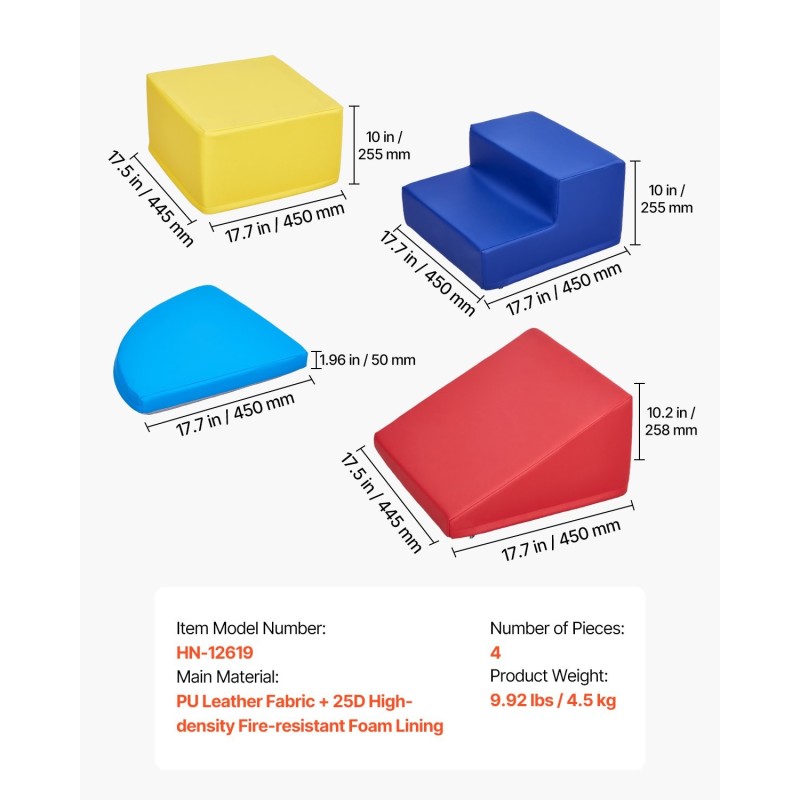 Korkeatiheyksinen vaahtomuovinen 4-osainen kiipeilypalasetti PU-nahkaverhoilulla kuuden kuukauden ja kolmen vuoden ikäisille