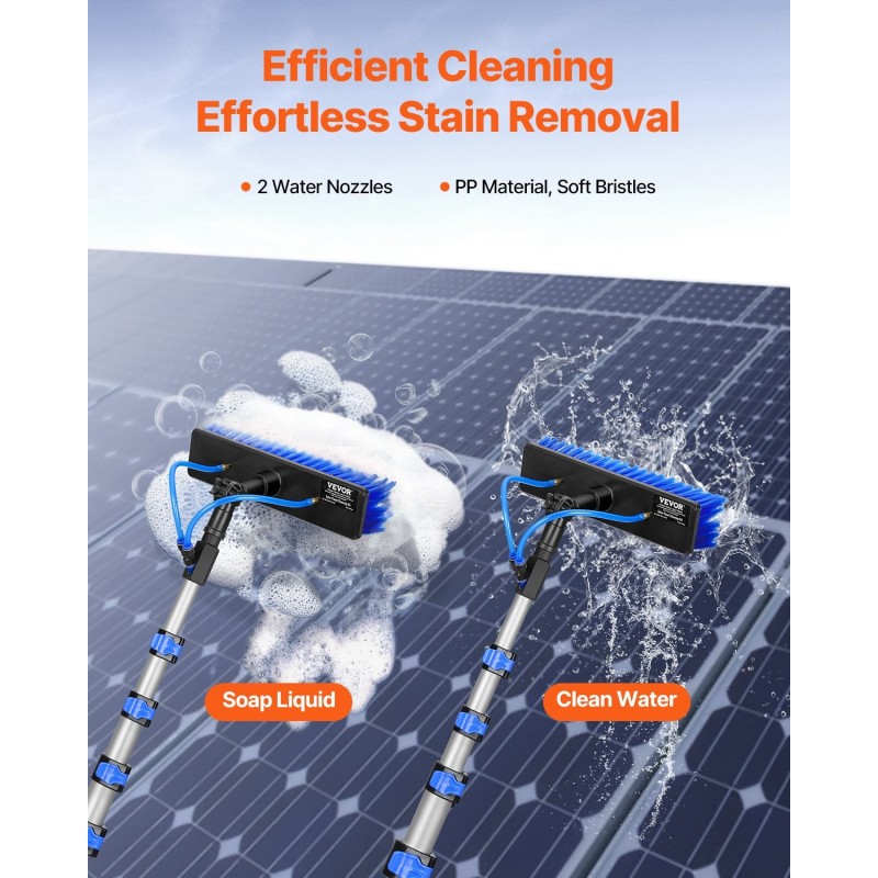 Teleskooppivarsi alumiiniseos 1785–7345 mm 180° kääntyvä harjapää 2 vesisuutinta 20 m letku