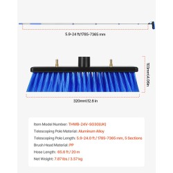 Teleskooppivarsi alumiiniseos 1785–7345 mm 180° kääntyvä harjapää 2 vesisuutinta 20 m letku