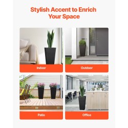 Istutusruukut 2 kpl PP-muovista 57 cm musta kapeneva neliömuoto sisä- ja ulkokäyttöön