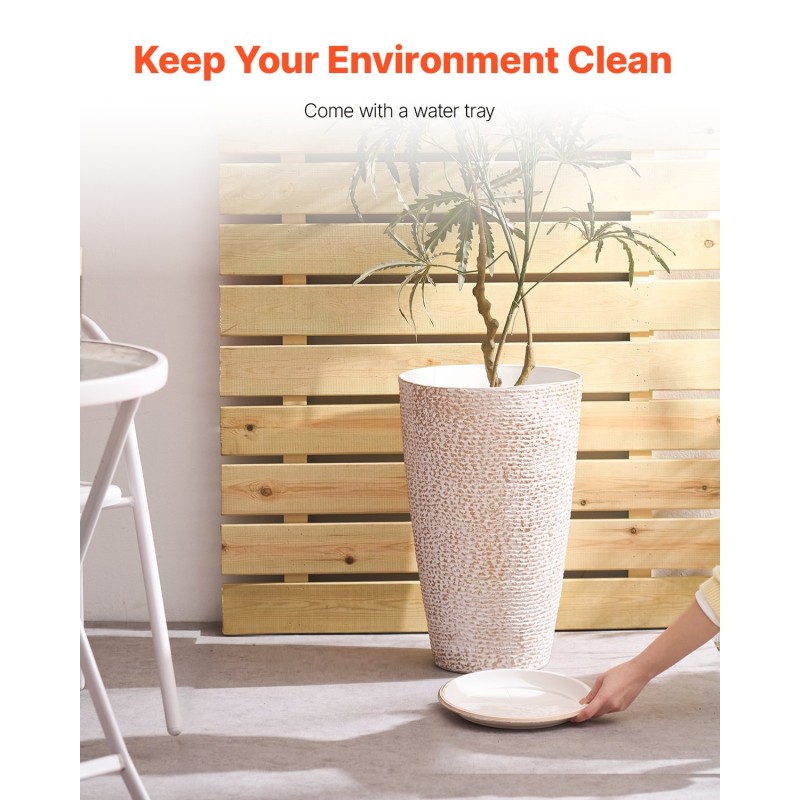 Korkeat ulkoruukut PP-muovi 2 kpl 33x33x53 cm kivipintaiset beige kultareunus