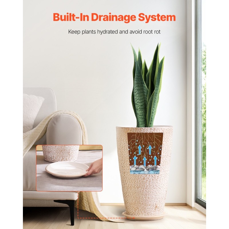 Korkeat ulkoruukut PP-muovi 2 kpl 33x33x53 cm kivipintaiset beige kultareunus