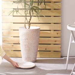 Korkeat ulkoruukut PP-muovi 2 kpl 33x33x53 cm kivipintaiset beige kultareunus