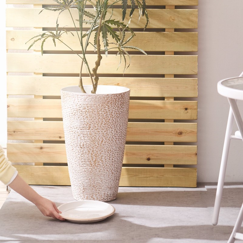 Korkeat ulkoruukut PP-muovi 2 kpl 33x33x53 cm kivipintaiset beige kultareunus