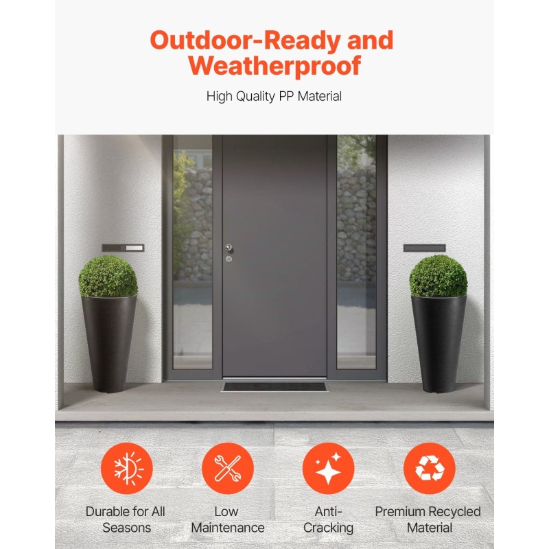 Korkeat ruukut 2 kpl PP-muovia 59 cm musta sisä- ja ulkokäyttöön vedenpoistolla