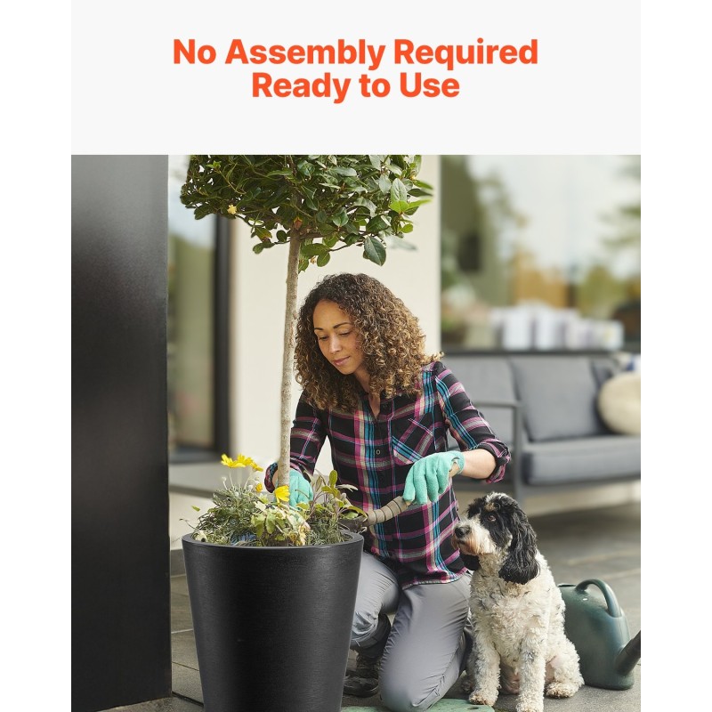 Korkeat ruukut 2 kpl PP-muovia 59 cm musta sisä- ja ulkokäyttöön vedenpoistolla