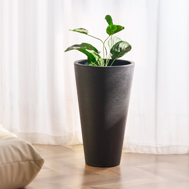 Korkeat ruukut 2 kpl PP-muovia 59 cm musta sisä- ja ulkokäyttöön vedenpoistolla