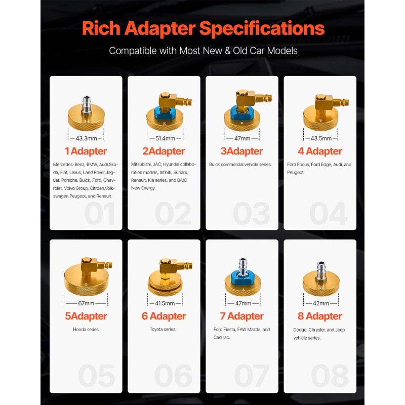 Jarrunestesäiliön adapterisarja 17-osainen alumiininen muovipinnoitteella jarrunesteen vaihtoon