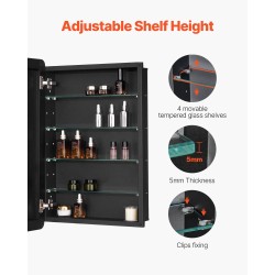 Kylpyhuoneen lääkekaappi peiliovella teräsrunko neljä säädettävää karkaistua lasihyllyä käännettävä ovi