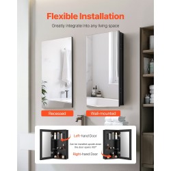 Peilikaappi alumiinirunko 355×135×610 mm 2 säädettävää hyllyä uppoasennus tai seinäasennus