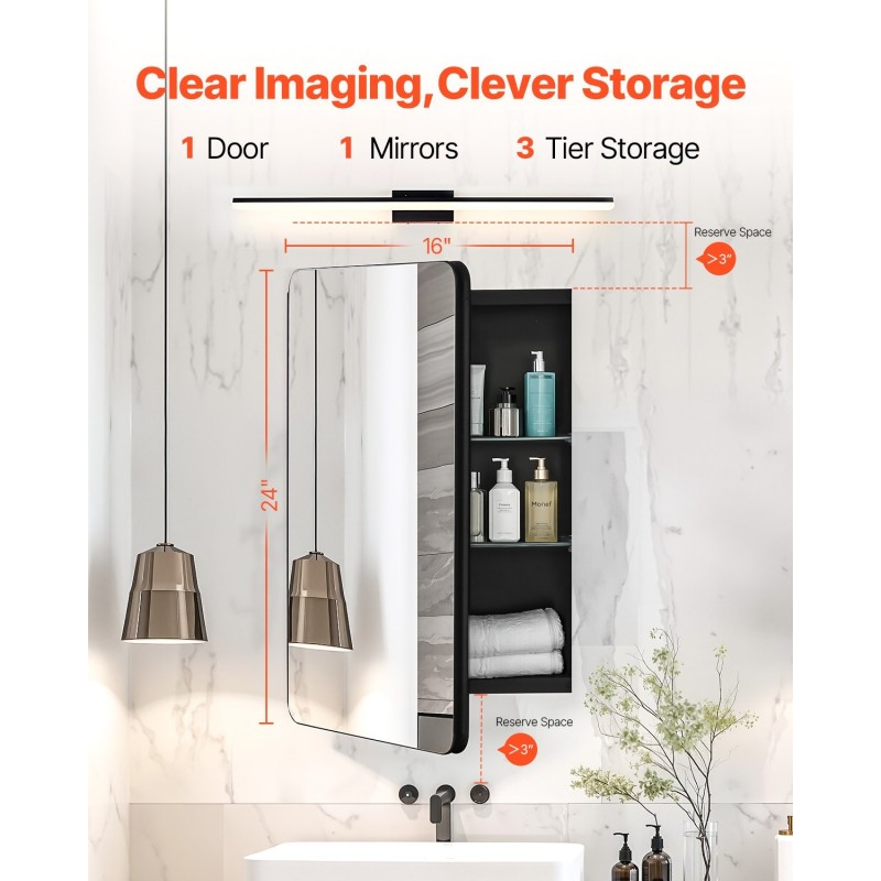 Seinään asennettava peilikaappi kylpyhuoneeseen alumiinirunko 2 korkeussäädettävää karkaistulasihyllyä