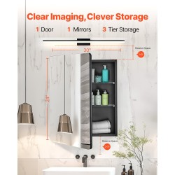 Peilikaappi kylpyhuoneeseen 24 x 30 tuumaa säädettävät karkaistut lasihyllyt