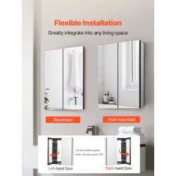 Peilillinen lääkekaappi kylpyhuoneeseen alumiinirungolla kaksi säädettävää hyllyä