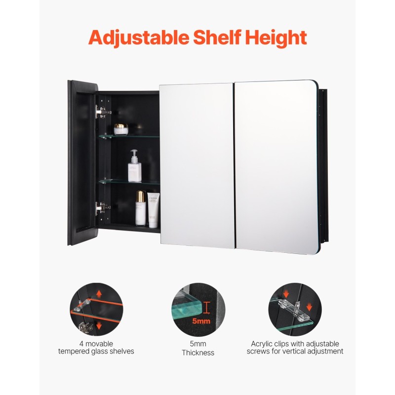 Lääkekaappi peilillä alumiinirunko 1017×647×135 mm 3-ovinen kylpyhuoneeseen