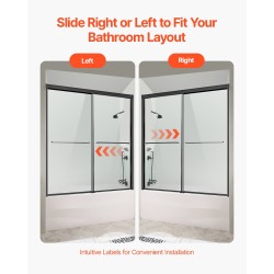 Puolikehyksellinen kaksiosainen liukuovi ammeeseen karkaistu kuusi millimetriä lasi musta alumiinikisko ruostumaton teräsvedin