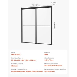 Puolikehyksellinen kaksiosainen liukuovi ammeeseen karkaistu kuusi millimetriä lasi musta alumiinikisko ruostumaton teräsvedin