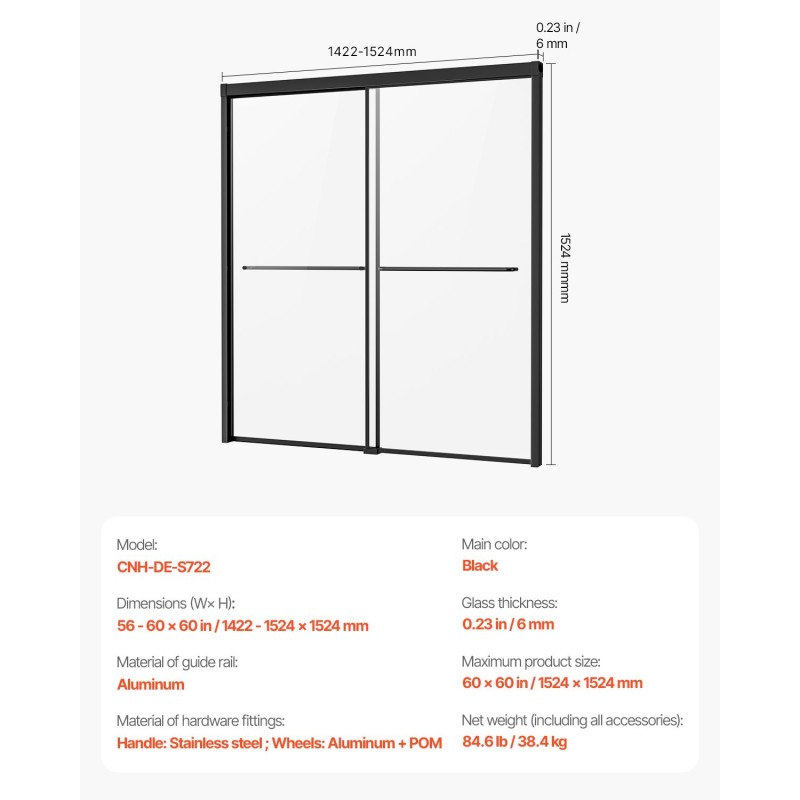 Puolikehyksellinen kaksiosainen liukuovi ammeeseen karkaistu kuusi millimetriä lasi musta alumiinikisko ruostumaton teräsvedin