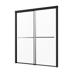 Puolikehyksellinen kaksiosainen liukuovi ammeeseen karkaistu kuusi millimetriä lasi musta alumiinikisko ruostumaton teräsvedin