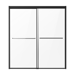 Puolikehyksellinen kaksiosainen liukuovi ammeeseen karkaistu kuusi millimetriä lasi musta alumiinikisko ruostumaton teräsvedin