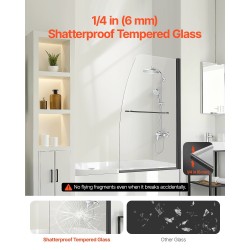 Puolikas kehyksetön suihkuovi ammeeseen musta 864x1397 mm 6 mm karkaistu lasi