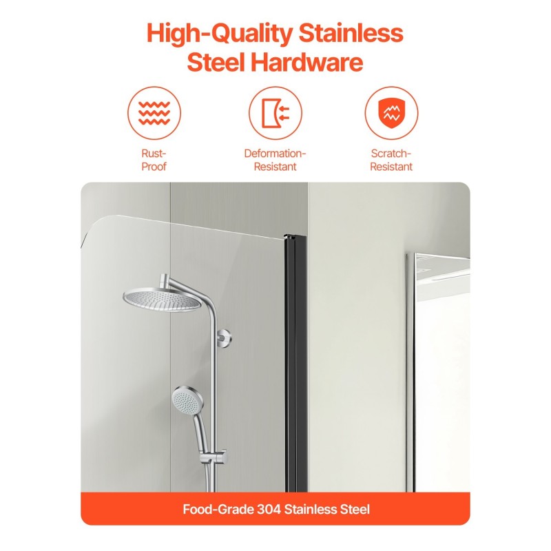 Puolikas kehyksetön suihkuovi ammeeseen musta 864x1397 mm 6 mm karkaistu lasi