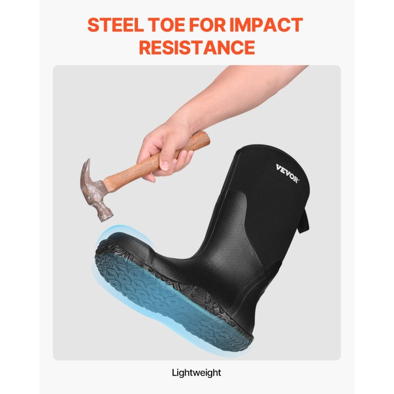 Kumisaappaat vedenpitävät teräsvahvistettu kärki EVA-pohjallinen koko 10