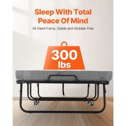 Taitettava vierassänky metallirungolla vaahtomuovipatjalla 98x190 cm lukittavat pyörät