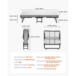 Taitettava vierassänky metallirungolla vaahtomuovipatjalla 98x190 cm lukittavat pyörät