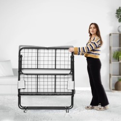 Taitettava vierassänky metallirungolla vaahtomuovipatjalla 98x190 cm lukittavat pyörät