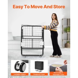 Taitettava rullasänky metallirunkoinen 136 kilogramman kantavuus 10 senttimetrin vaahtopatja pyörillä