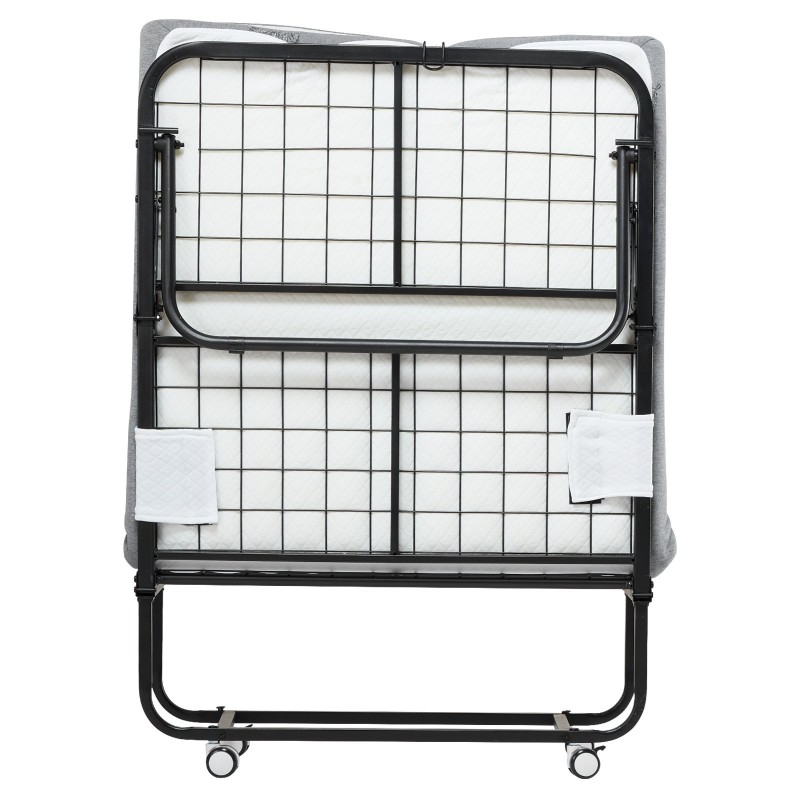 Taitettava rullasänky metallirunkoinen 136 kilogramman kantavuus 10 senttimetrin vaahtopatja pyörillä