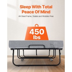 Taitettava vierassänky metallirungolla vaahtomuovipatjalla 98×190 senttimetriä kantavuus 204 kiloa