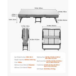 Taitettava vierassänky metallirungolla vaahtomuovipatjalla 98×190 senttimetriä kantavuus 204 kiloa