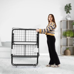 Taittosänky metallirunko vaahtopatja 81 x 190 cm kantavuus 136,1 kg lukittavat pyörät