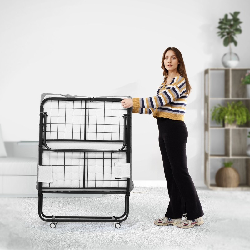Taittosänky metallirunko vaahtopatja 81 x 190 cm kantavuus 136,1 kg lukittavat pyörät