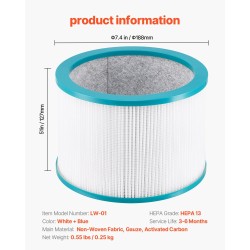 Tornituulettimen korvaussuodatin HEPA 13 aktiivihiili pestävä esisuodatin 188 x 127 mm