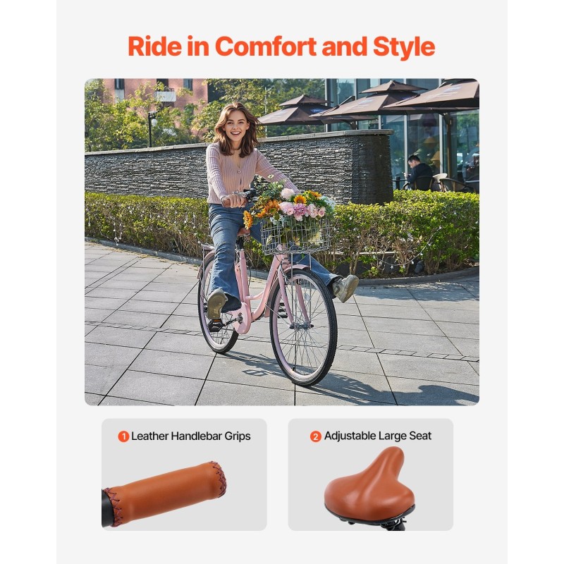 Polkupyörä 26-tuumaiset renkaat 7-vaihteinen hiiliteräsrunko etukori kaupunkiajoon