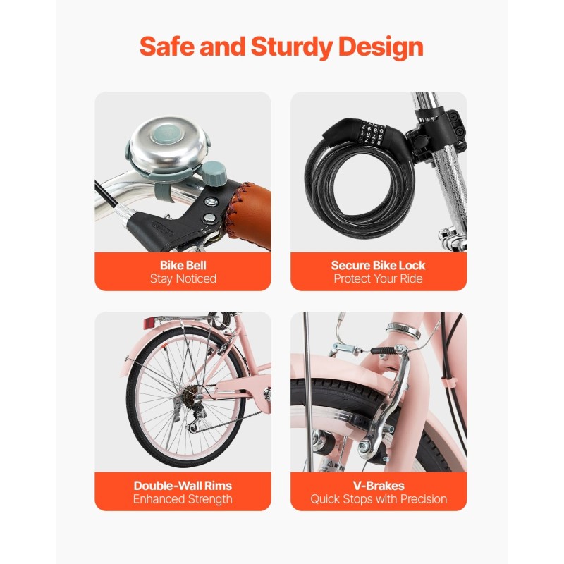 Polkupyörä 26-tuumaiset renkaat 7-vaihteinen hiiliteräsrunko etukori kaupunkiajoon